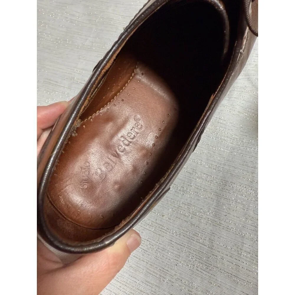 Studio Belvedere Cognac Alligator Print Leather Lace Up Oxfords Shoes Men's 11D